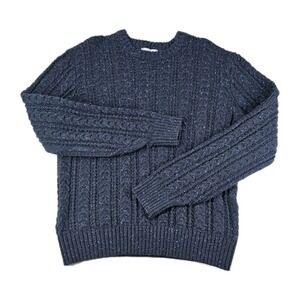 Wellen Huckberry Seawool Fisherman Cable Knit Wool Sweater Mens S Navy Marled